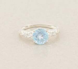 Sterling Silver Natural Light Blue Topaz & White Zircon Ring Size 8 1/4